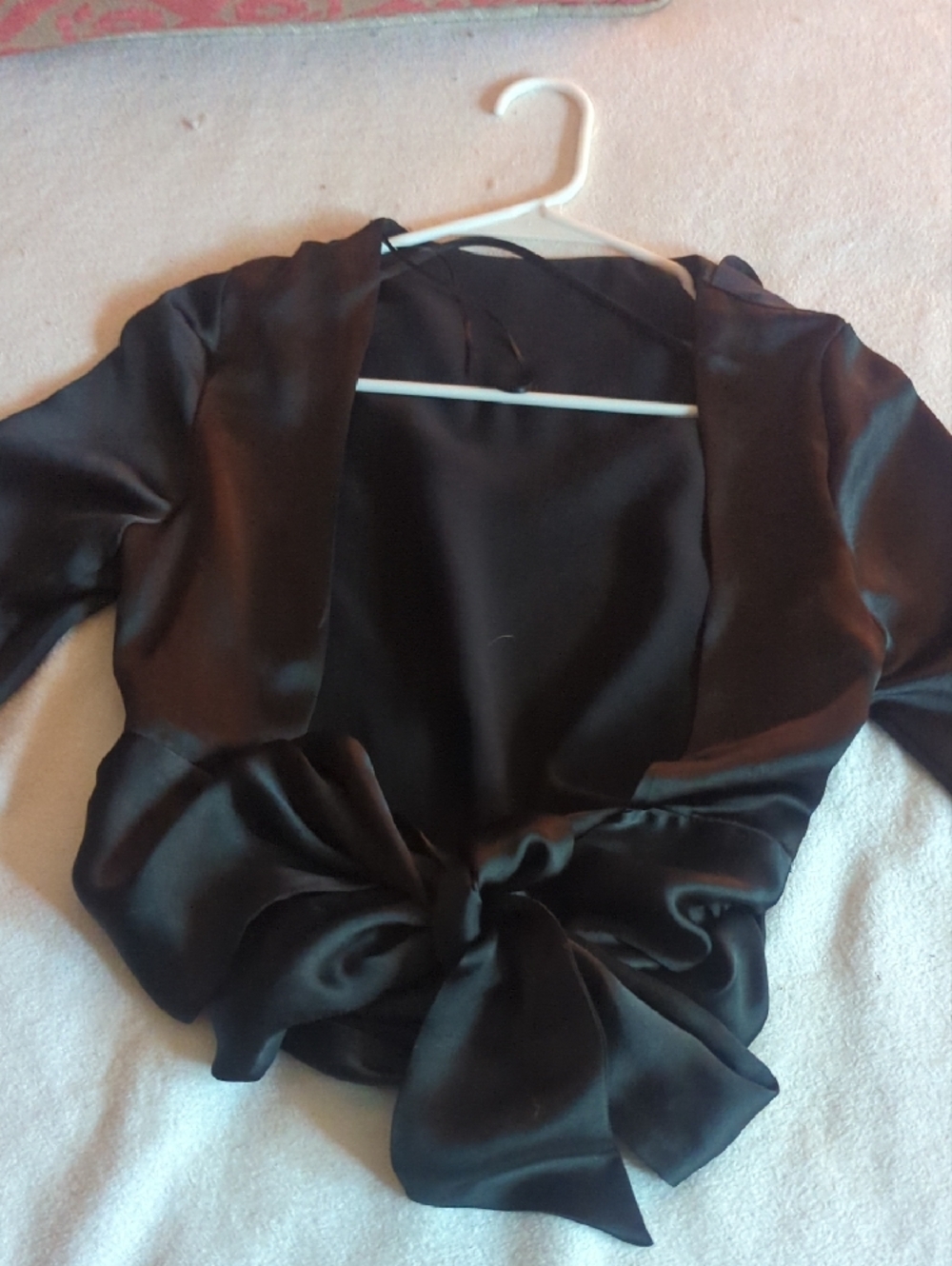 Zara Black Satin Long Sleeve Draped Top - Picture 2 of 4
